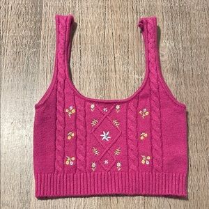 Glassons Fuchsia‎ embroidered sweater Crop Top XS